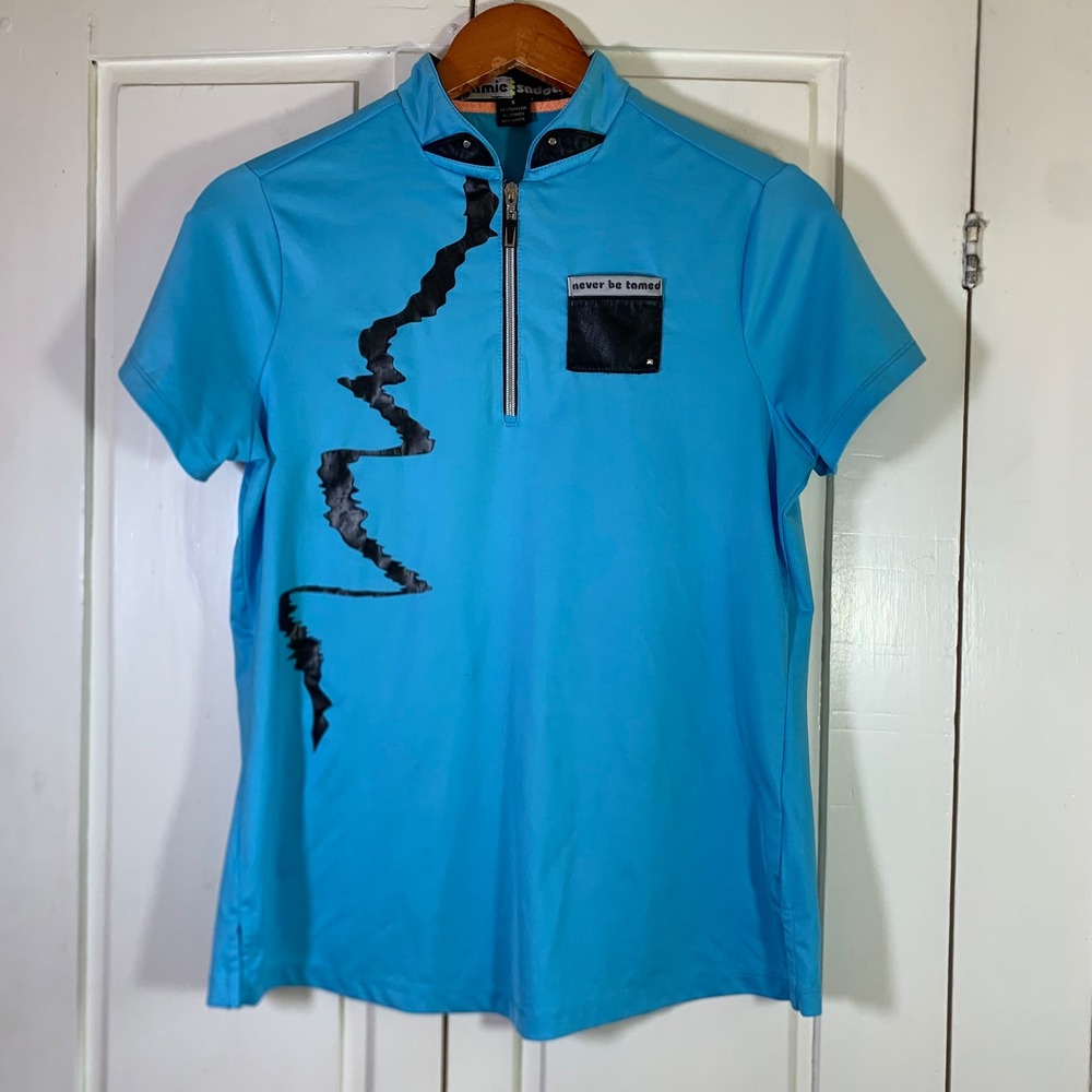 Jamie Sadock Womens Blue‎ Never Be Tamed Quarter Zip Golf Polo Shirt Small READ